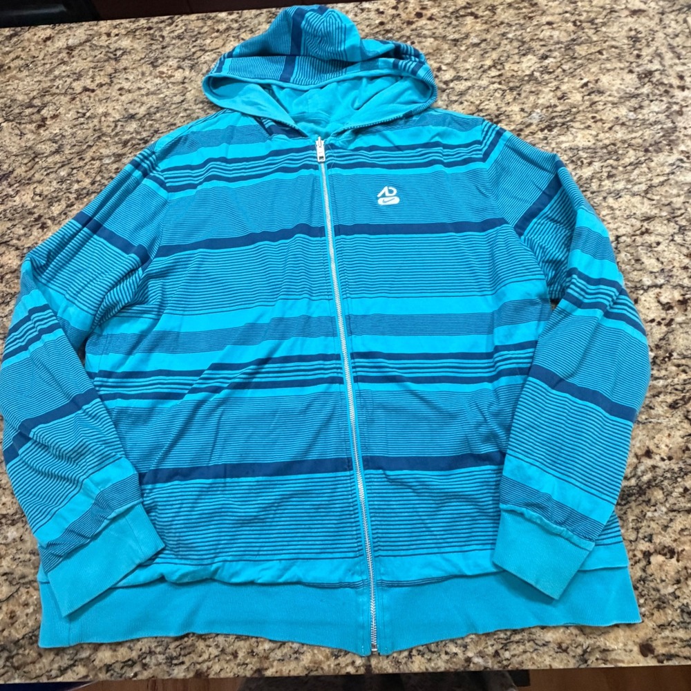 Nike Athletic Dept Reversible Full Zip Hoodie Blue Striped Womens XXL Turquoise